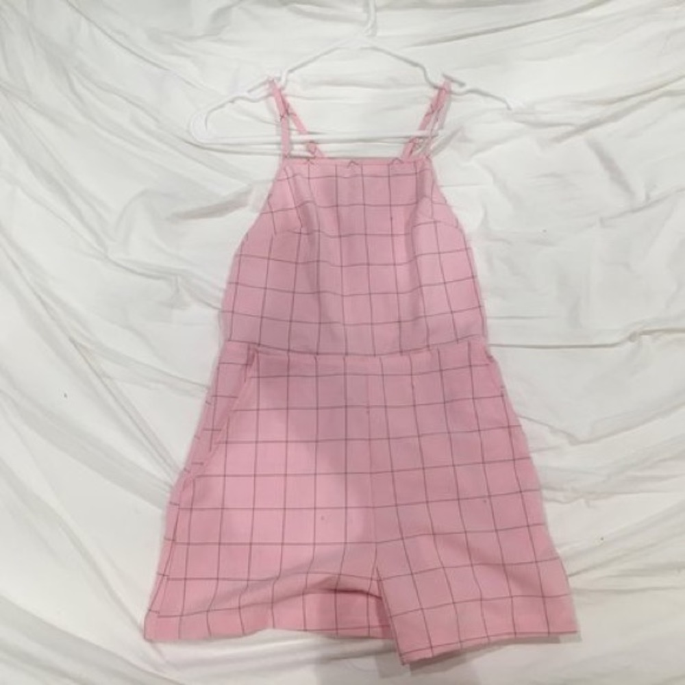 American Apparel pink grid romper Size L